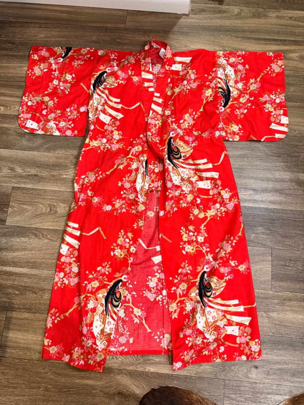 Japanese Kimono Yukata Robe Red Floral Geisha Made In Japan Size S